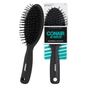 71zIUrIB1L._SL1500_.jpg CONAIR Men Hair Brush, Men’s Detangler Brush for Everyday Brushing and All Hair Types, Flexible Cushion Base with Ball-Tipped Bristles Won’t Snag or Pull, Black