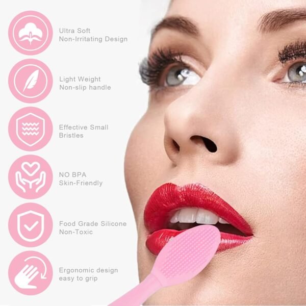 71zJ9mZuDiL._SL1500_.jpg Lip Scrub Brush,Double-Sided Silicone Exfoliating Lip Brush Tool for Smoother and Fuller Lip Appearance,Pink,2pcs