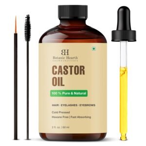Botanic Hearth Castor Oil | 100% Pure & Natural, Cold Pressed | 2 Fl Oz (60 Ml) | For Hair, Eyelashes & Eyebrows | Hexane Free, Fast Absorbing | With Applicators & Dropper