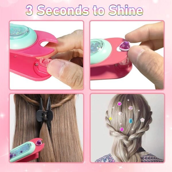 Hair Gem Stamper Kit for Girls - Bling Hair Jewels with 24 Reusable Gems, Hair Styling Tool & Creative Gift for Ages 3-12