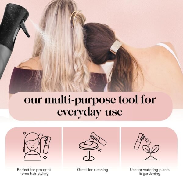 Kitsch Continuous Spray Bottle for Hair – Fine Mist Water Mister & Water Spray Bottle – Recycled Hair Spray Bottle – Spray Bottles for Cleaning, Styling, Plants & More – Black, 150ml