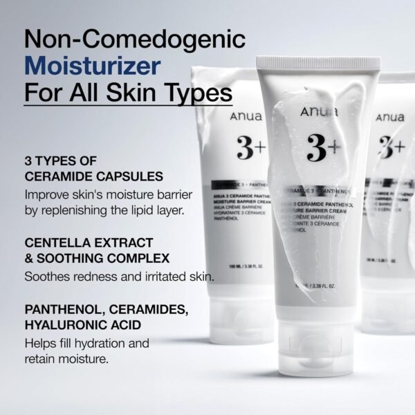 71zcQYVOOXL._SL1500_.jpg ANUA 3 Ceramide Panthenol Moisture Barrier Cream, Hydrating Face Moisturizer for Normal Skin, Panthenol, Ceramide, Centella for Skin Barrier Non Comedogenic, Korean Skincare (100ml/ 3.38 fl. oz.)