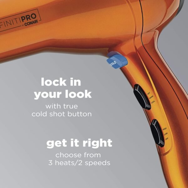 71zesi1SeL._AC_SL1500_.jpg INFINITIPRO by CONAIR Hair Dryer with Diffuser | Salon Performance AC Motor Blow Dryer | Includes Diffuser, Concentrator and Bonus Blow-Out Brush | Orange | Packaging May Vary
