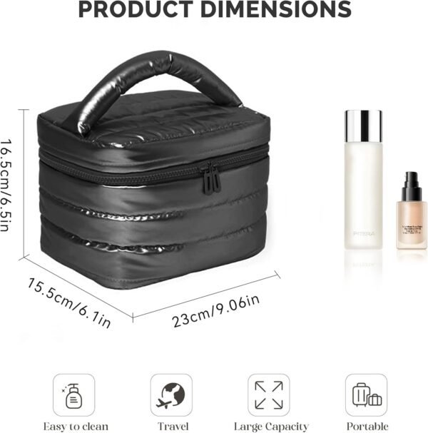 Prite Large Cosmetic Bags for Women Cute Makeup Bag Portable Waterproof Toiletry Bag Travel Make Up Organizer Bag with Handle (Black)