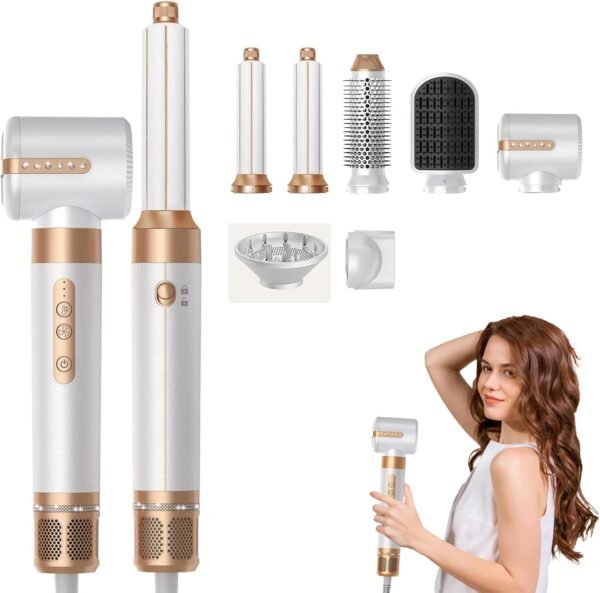 71zoWM9f9qL._AC_SL1500_.jpg 7 in 1 Hair Dryer Brush, Professional Hot Air Styler, 110000 RPM High-Speed Blow Dryer with Negative Ions for Fast Drying Curling Straightening Volumizing Versatile Hair Styling Tool