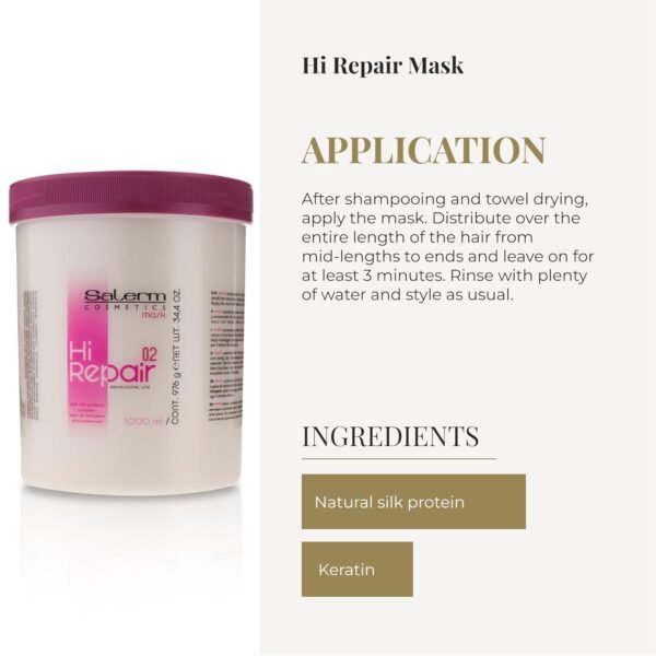 SALERM - Hair Repair Mask - Hi Repair Mask 02-1000 ml - Deeply Moisturizes Damaged Hair - Repairs and Rejuvenates - Shinier and Softer Hair - Immediate Effect