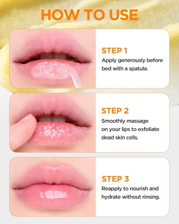71zs6CsJgiL._SL1500_.jpg TOCOBO Lemon Sugar Lip Mask – Korean Vegan Lip Scrub & Overnight Exfoliating Treatment for Dry, Chapped Lips – Hydrating, Plumping, Smoothing – Glazed Balm Texture, Non-Sticky, 0.68oz