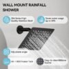 Thermostatic Shower System,Shower Faucet Set,12 Inch Ceiling Mounted and 6 Inch Wall Mount Rain Shower Head with 2 in 1 Handhled,Push Button Diverter Dual Shower Head Combo Set Matte Black