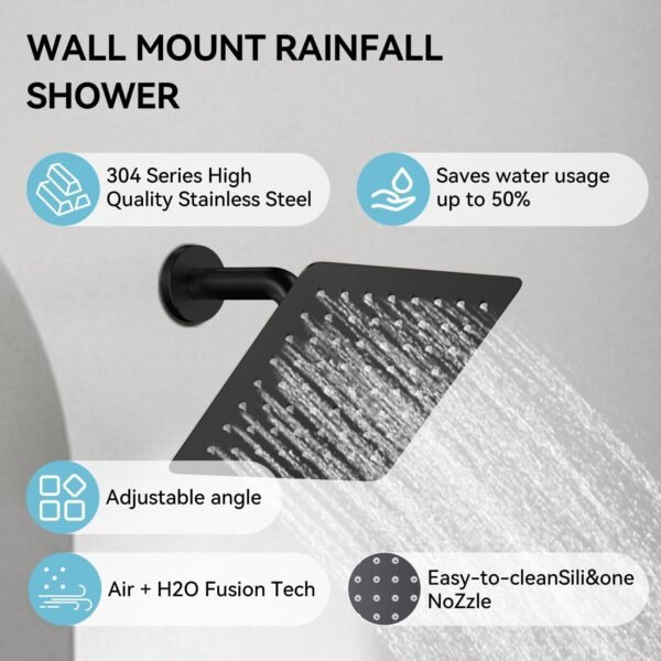 Thermostatic Shower System,Shower Faucet Set,12 Inch Ceiling Mounted and 6 Inch Wall Mount Rain Shower Head with 2 in 1 Handhled,Push Button Diverter Dual Shower Head Combo Set Matte Black