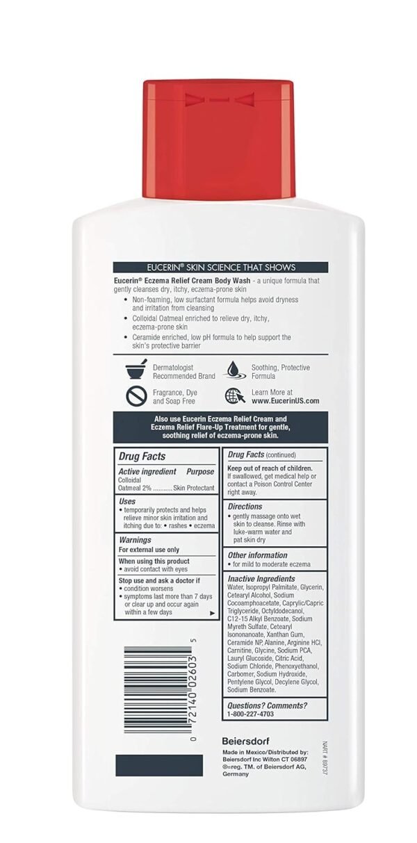 Eucerin Eczema Relief Cream Body Wash, Eczema Body Wash with Colloidal Oatmeal, Ceramide-3 and Licorice Root Extract, 13.5 Fl Oz Bottle