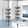KEGII Corner Shower Caddy Tension Pole - Shower Tension Rod Organizer, Floor to Ceiling Shower Caddy 25-114.2 inch, Towel Rack Corner Waterproof, Black