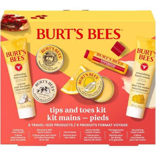81owXT-1nL._SL1500_.jpg Burt's Bees Gifts Ideas, Tips and Toes Kit, 6 Travel Size Products - Pomegranate Moisturizing Lip Balm, 2 Hand Creams, Foot Cream, Cuticle Cream, and Hand Salve