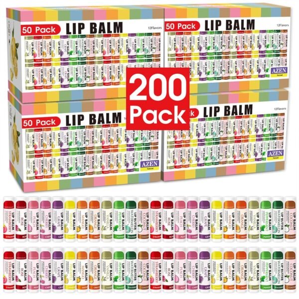 81-76JCpPlL._SL1500_.jpg AZEN 200 Pack Lip Balm, Natural Lip Balm Bulk, Lip Care Product, Moisturizing Lip Balms for dry cracked lips - 12 Flavors