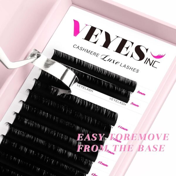 VEYES INC Cashmere Luxe Lashes - Tapered Tips Volume Lash Extension Trays B/C/CC/D/M/J Curl, 0.03-0.05, 8-17mm | Matte Black Professional Eyelash Supplies for Lash Techs (0.03 D 8-16mm)