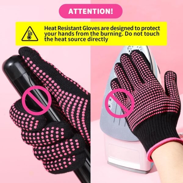 81-Fj2BtKFL._SL1500_.jpg Teenitor 2 Pcs Heat Resistant Gloves With Silicone Bumps, Professional Heat Proof Glove Mitts For Hair Styling Curling Iron Wand Flat Iron Hot-Air Brushes Sublimation Gloves Rose Red