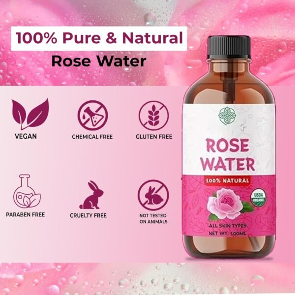 ABBASI & CO Rose Essential Oil– Large 100ml Organic rose oil for Skin, Face and Hair– Anti Ageing & Anti Wrinkle Serum – Cruelty-Free, Vegan, Floral Aroma – Natural Face Moisturizer for All Skin Types