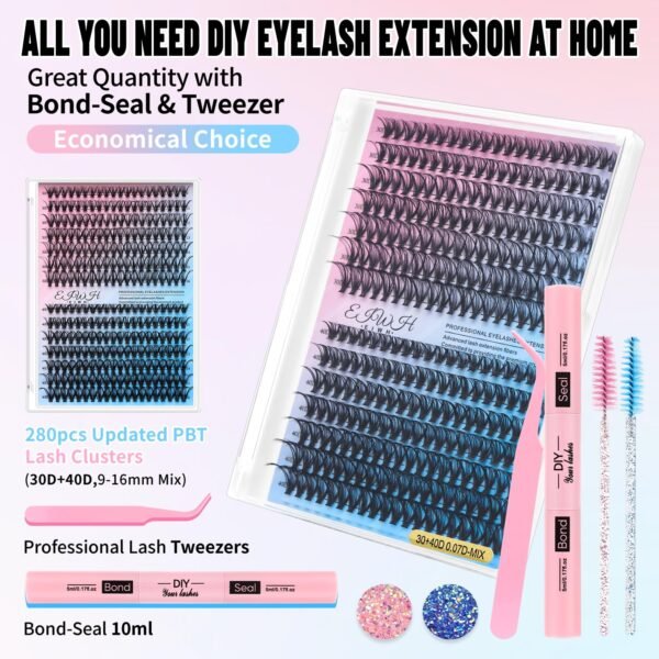 81-YjiwigtL._SL1500_.jpg DIY Lash Extension Kit Volume Lash Clusters 30D+40D D Curl Individual 280 pcs Lashes Lash Clusters Kit Thick Eyelash Extension Kit Lash Bond Seal Lash Tweezers (30D&40D KIT)