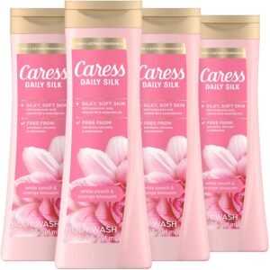 Caress Body Wash for Women, Daily Silk White Peach & Orange Blossom, Shower Gel Body Wash Moisturizing for Noticeably Silky, Soft Skin, 20 fl oz, 4 Pack