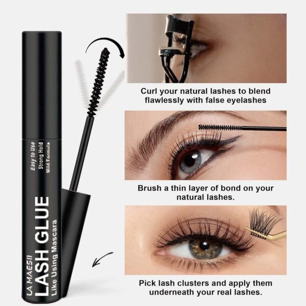81-kFh0UbrL._SL1500_.jpg Lash Cluster Glue, Lash Bond Black Lash Glue for Eyelash Clusters DIY Eyelash Extension, Waterproof Strong Hold Individual Lash Adhesive with Mascara Wand Home Use 5ML, Black/Clear