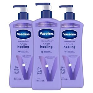 Vaseline Intensive Care Calm Healing Body Lotion 3 count for Dry Skin Made with Ultra-Hydrating Lipids and Lavender Extract to Heal and Restore Dry Skin 20.3 oz