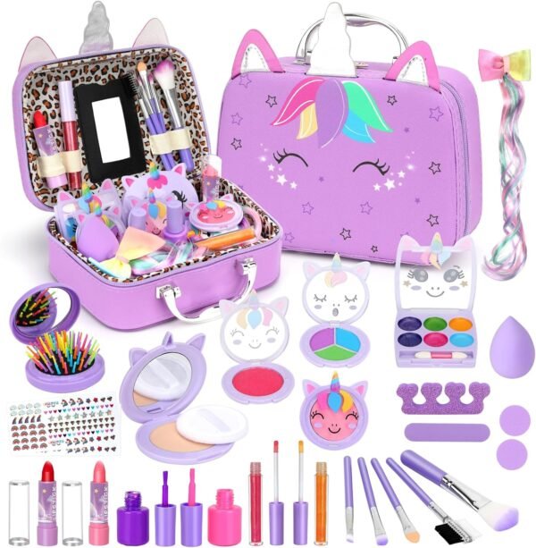Heaning Kids Washable Makeup Girl Toys - Real Make up Set for Kid Children Princess Dress Up Pretend Play Christmas Birthday Gifts Toys for Girls 3 4 5 6 7 8 9 10 11 12 Year Old