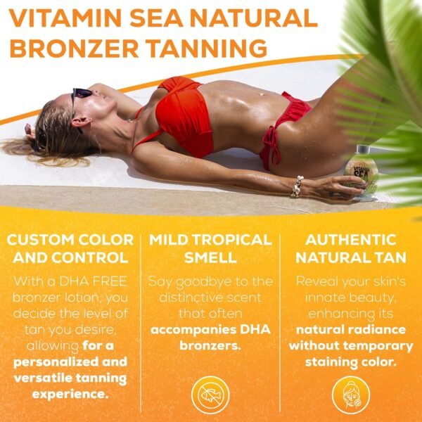 Vitamin Sea Natural Bronzer Tanning Lotion with Coconut Oil, DHA-Free for Sensitive Skin, Streak-Free Bronzing Accelerator 13.5oz - Safe for Indoor Tanning Beds