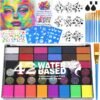 Professional Face Painting Kit for Kids – 42 Color Water Activated Facepaint Makeup Kit, Non-Toxic face Paint with Stencils, Gems, Brushes– for Halloween, Parties, Carnival, School Event & Festivals