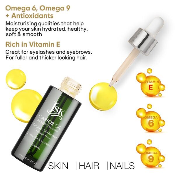 8103Asji5qL._SL1500_.jpg JSK Organic Castor Oil for Hair Growth, Eyelash Serum, USDA Certified Cold-Pressed Unrefined Hair Oil, 100% Pure Hexane-Free, 3.3 Oz Glass Bottle with Bonus Silk Hair Bonnet