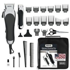 810D7d7eVL._SL1500_.jpg Wahl Clipper USA Deluxe Corded Chrome Pro, Complete Hair and Trimming Kit, Includes Corded Clipper, Cordless Battery Trimmer, and Styling Shears, for a Cut Every Time - Model 79524-5201M