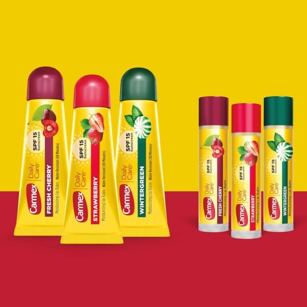 810OFCmWGkL._SL1500_.jpg Carmex Daily Care Moisturizing Lip Balm Pack, SPF 15, Multi-Flavor Lip Care Variety Pack Bag, 9 Count (3 Tubes, 6 Sticks)
