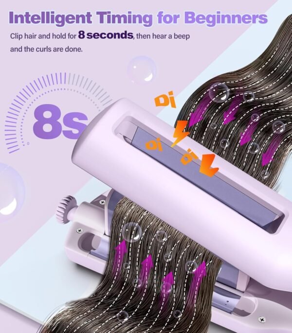 810QnHWYW5L._AC_SL1500_.jpg Hair Crimpers and Wavers with Cool Airflow Styling, Beach Waver Curling Iron with 4 Adjustable Curl, Anti-Scald Crimper Hair Tool for Women, 8s Smart Timer, Fast Heating, 100 Million Ions, LCD