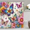 4-Piece Butterfly Floral Shower Curtain Set Colorful Butterfly Bathroom Set with Shower Curtain and Rugs, High-End Design Bath Curtain with Hooks for Home Decor