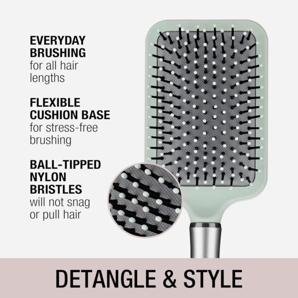 810fR23ACEL._SL1500_.jpg Conair Velvet Touch Paddle Cushion hair brush - Detangling hairbrush - curly or straight styles - men or women - detangler - features soft touch handle - Sage Green