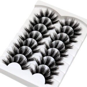 81110xOoZTS._SL1500_.jpg Losha Lashes Pack 7 Pairs Fluffy Faux Mink Eyelashes Soft Handmade False Eye Lashes for Dramatic Makeup
