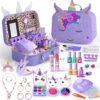 Kids Makeup Kit for Girl - 2 in 1 Kids Washable Makeup Toys & Nail Art Kit with Nail Dryer and Cosmetic Storage Case, Girls Princess Dress Up Set, Real Makeup Kits for Ideal Gift Toys for 3-12 Year