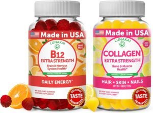 Lunakai Vitamin B12 and Collagen Gummies Bundle - 3000 mcg Methylcobalamin High Absorption Energy Gummies - Non-GMO Anti Aging Supplements for Men & Women - 30 Days Supply