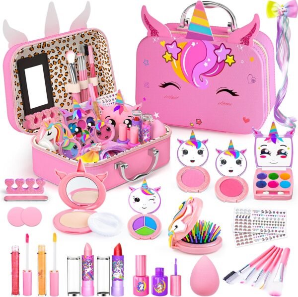 Kids Makeup Kit for Girl - Kids Washable Makeup Girls Toys with Cosmetic Case, Real Girl Makeup Sets for Kid Children Christmas Birthday Gifts Toys for 3 4 5 6 7 8-12 Year Old Girls