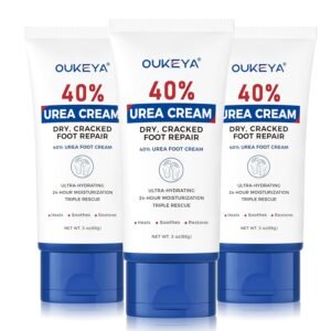 OUKEYA Urea Cream 40 Percent Tube 3 Oz, Urea Foot & Hand Cream for Dry Cracked, 40 per Urea Lotion for Feet Maximum Strength 3 Ounce(Pack of 3)