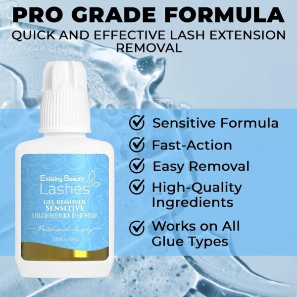 Sensitive Lash Remover for Lash Extensions - Clear Eyelash Extension Remover Gel - Fast-Acting Lash Extension Remover, Efficient Lash Glue Remover 15 ml - Existing Beauty Lashes