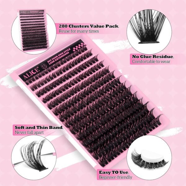 812q-XtKaL._SL1500_.jpg 280Pcs Wispy Individual Lashes DIY Eyelash Extensions 8-16MM D-Curly Lash Extensions Lash Clusters 80D Cluster Eyelashes DIY at Home by ALICE