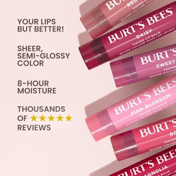 Burt's Bees Lip Tint Balm with Long Lasting 2 in 1 Duo Tinted Balm Formula, Color Infused with Deeply Hydrating Shea Butter for a Natural Looking Buildable Finish, Petal Rose (2-Pack)