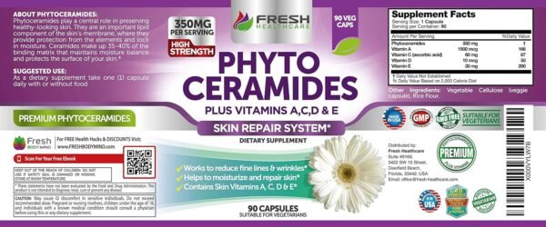 Phytoceramides - 3 Month Supply - Plus Skin Vitamins A,C,D & E for Skin Repair & Rejuvenation - Anti Aging Powerhouse for Reduced Fine Lines & Wrinkles by Fresh Healthcare