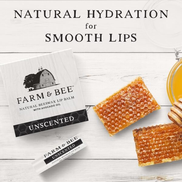 812UCuRFEDL._SL1500_.jpg Natural Lip Balm - Organic & Natural Ingredients - Beeswax Based Moisturizing Lip Care Chapstick for Chapped Lips - Great Gift Idea - Farm & Bee - 0.15oz (Pack of 4 - Unscented)