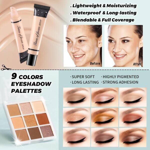 812hJc5FuwL._SL1500_.jpg Makeup Kit for Teens Girls Women, Travel & Portable Makeup Set, Cosmetic Bundle with Foundation, Eyeshadow, Lipstick, Eyeliner & Mascara