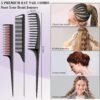 812j0JR6MWL._SL1500_.jpg SALONSILK 9Pcs Hair Comb Set Include Boar Bristle Teasing and Slick Back Hairbrush, Rat Tail Comb, Black Carbon Lift Comb, Edge Control Brush, and Topsy Hair Tail Tools for Women & Girls