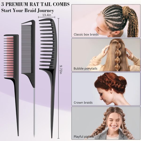 812j0JR6MWL._SL1500_.jpg SALONSILK 9Pcs Hair Comb Set Include Boar Bristle Teasing and Slick Back Hairbrush, Rat Tail Comb, Black Carbon Lift Comb, Edge Control Brush, and Topsy Hair Tail Tools for Women & Girls
