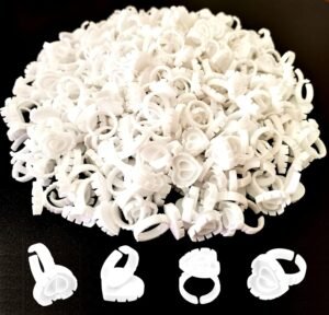 300 PCS Glue Rings for Eyelash Extension,Heart Glue Rings for Lash Eyelash Extension Supplies, Lash Glue Rings Smart Glue Cups Eyelash Glue Holder, Blossom Glue Ring Fan Fanning Glue Cups, White