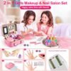 Kids Makeup Kit for Girl - 2 In 1 Kids Washable Makeup Toys & Nail Art Kit with Nail Dryer and Cosmetic Storage Case, Kids Play makeup for Girls, Real Girl Makeup Set for Ideal Gift Toys for 3-12 Year