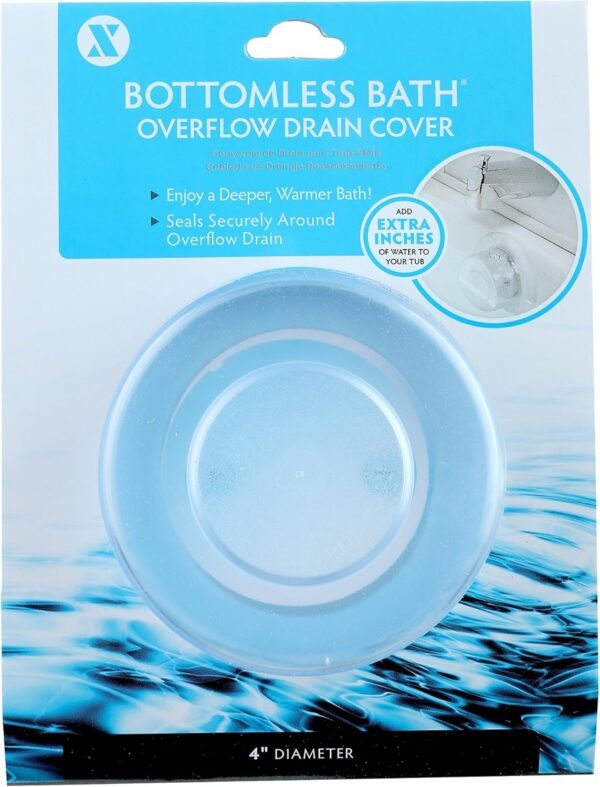 SlipX Solutions Bottomless Bath | Overflow Drain Cover for Tub | Best Gifts for Mom, Spa & Bath Accessories | Drain Block, Water Stopper Plug | Bath Essentials for Women | 4" Diameter, Clear