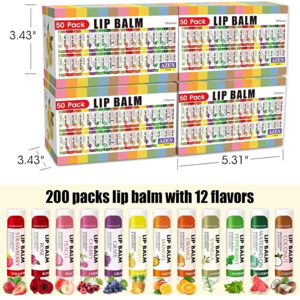 813Dpmcl5lL._SL1500_.jpg AZEN 200 Pack Lip Balm, Natural Lip Balm Bulk, Lip Care Product, Moisturizing Lip Balms for dry cracked lips - 12 Flavors